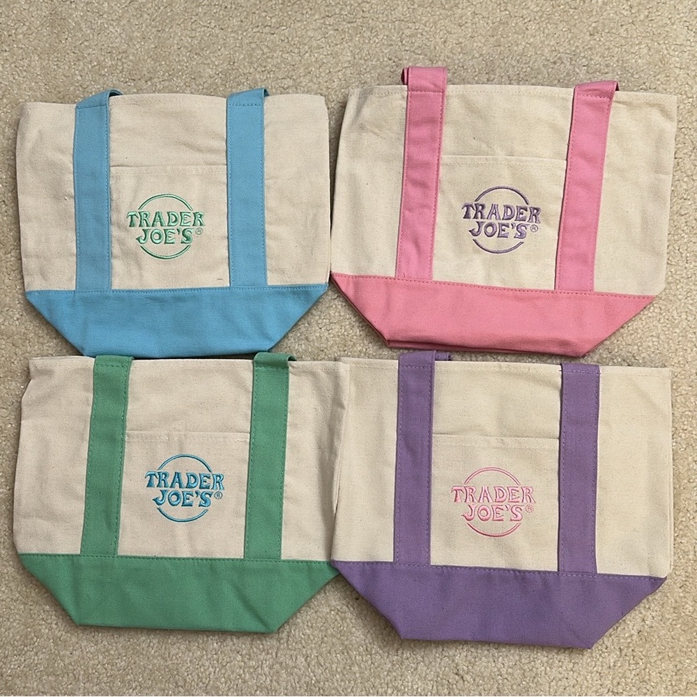 Trader Joe's Mini Pastel Canvas Tote Bags Limited Edition NWT Set of 4